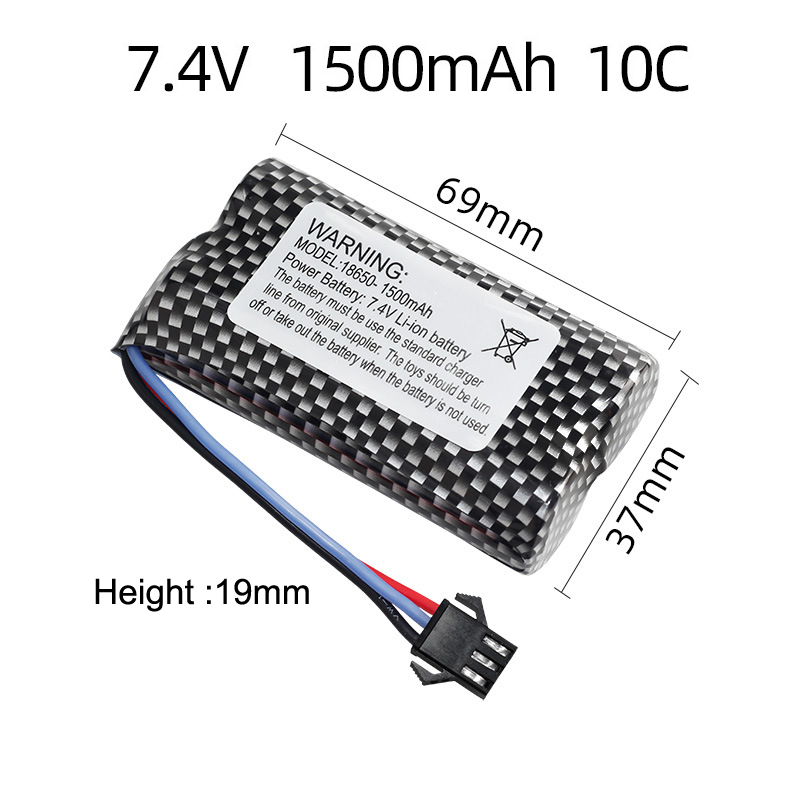 Batterie 7,4V 1200mAh SM-3P Pour Huina 1575, MN99s, MN98, DE43 – Lot De 2 Avec Câble De Charge